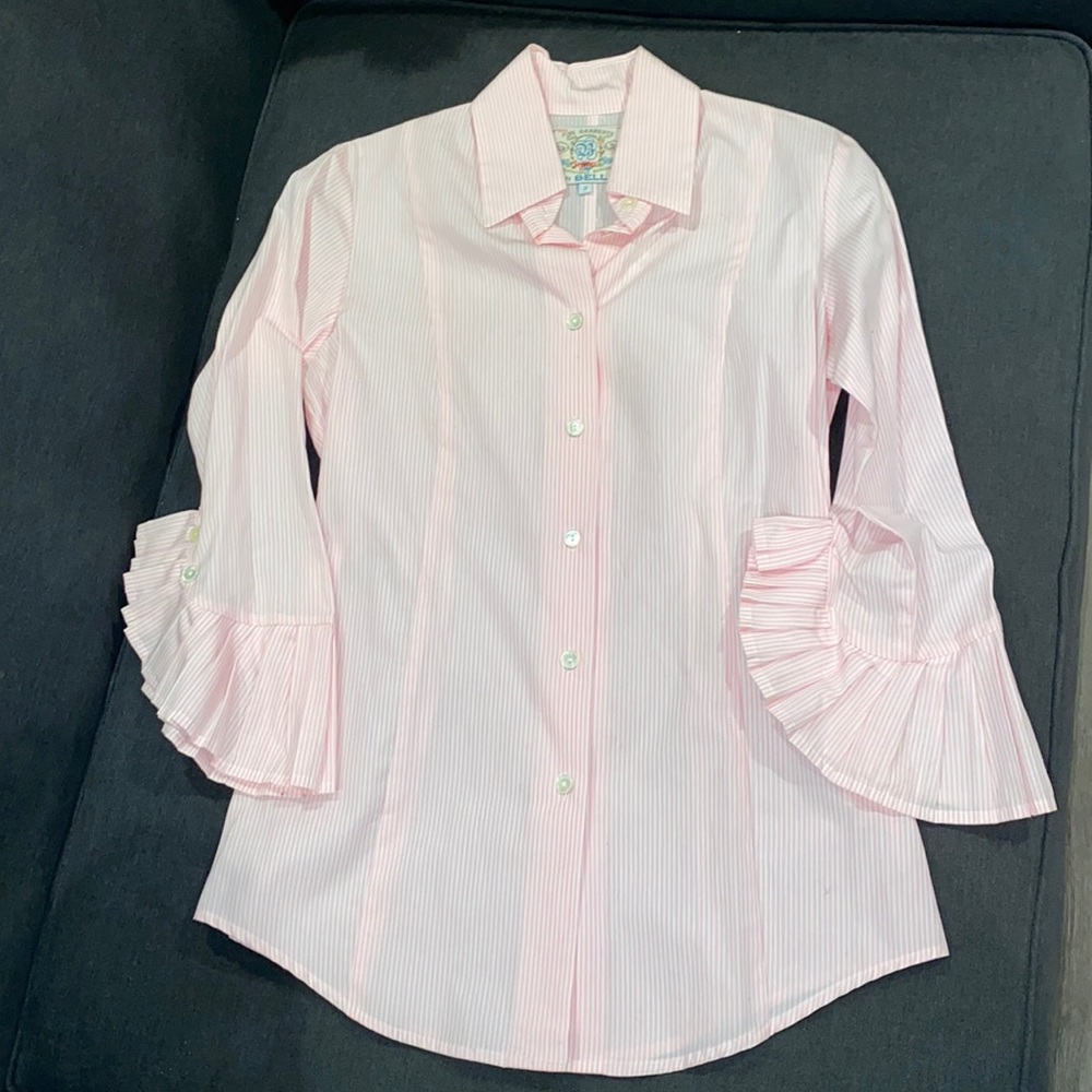 Bell NEW Pink/White Stripe Long Sleeve Tailored Shirt